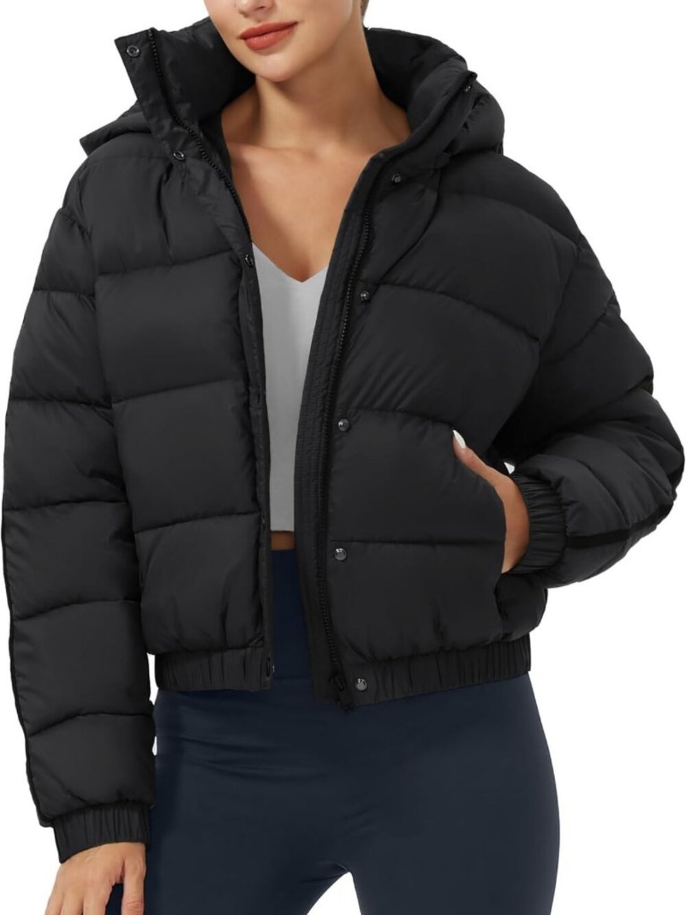Cozy Women's Winter Cropped Puffer Jacket with Hood, Waterproof & Warm Bubble